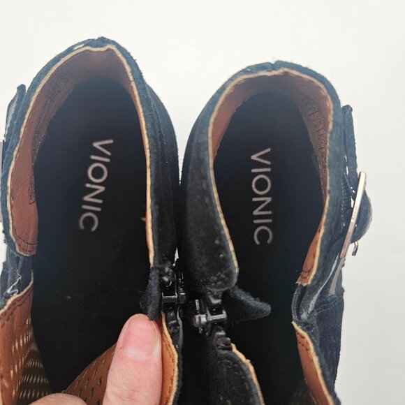 Vionic Chryssa Black Suede Peep Toe Ankle Boot Booties Womens Sz 9.5 NEW - Picture 7 of 8